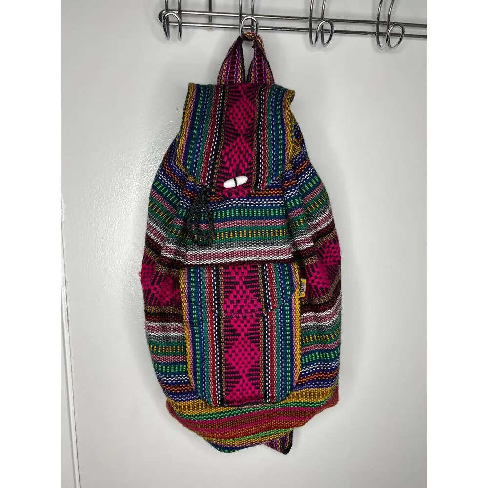 Pinzon Colorful Boho Hobo Backpack Canvas Drawstring Rucksack - Picture 1 of 5